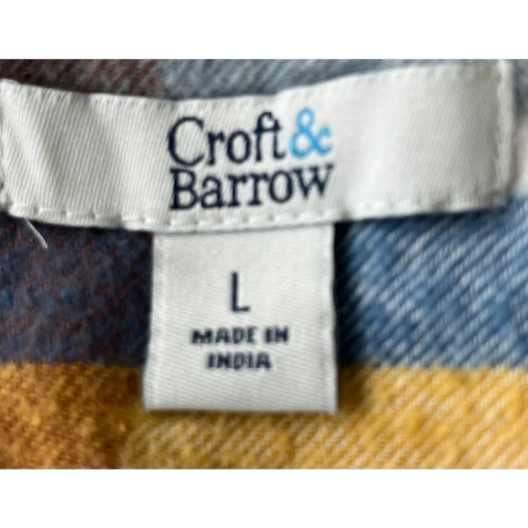 CROFT & BARROW LONG SLEEVE FLANNEL SHIRT, WOMENS, L, BLUE BRN PINK YELLOW PLAID - Picture 11 of 11